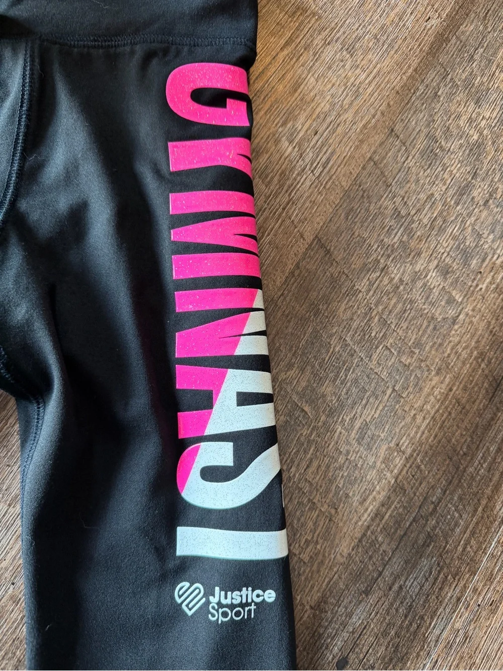 Justice Sport Girls Black Gymnast Leggings Pink Silver Size 7/8